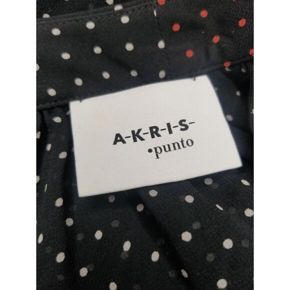 Silk Crepe Black Dots Akris Punto Slightly Sheer Midi Dress 3/4 Sleeve SZ 8 - Picture 8 of 10